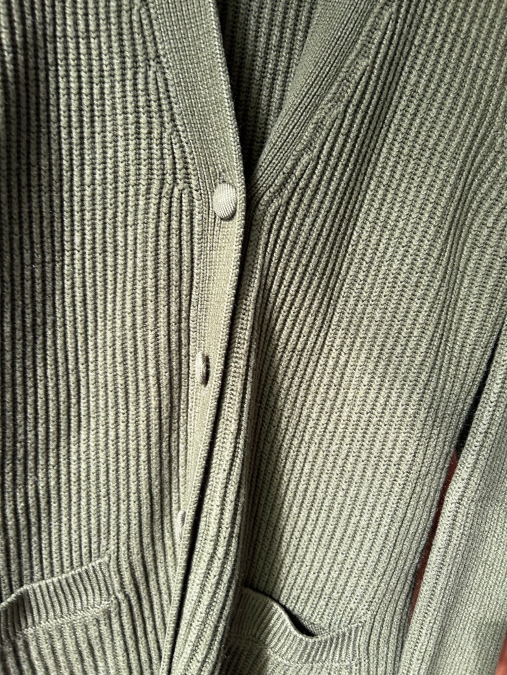 Yarnworks || Olive Green Ribbed Button-Up Cardigan - Picture 7 of 9